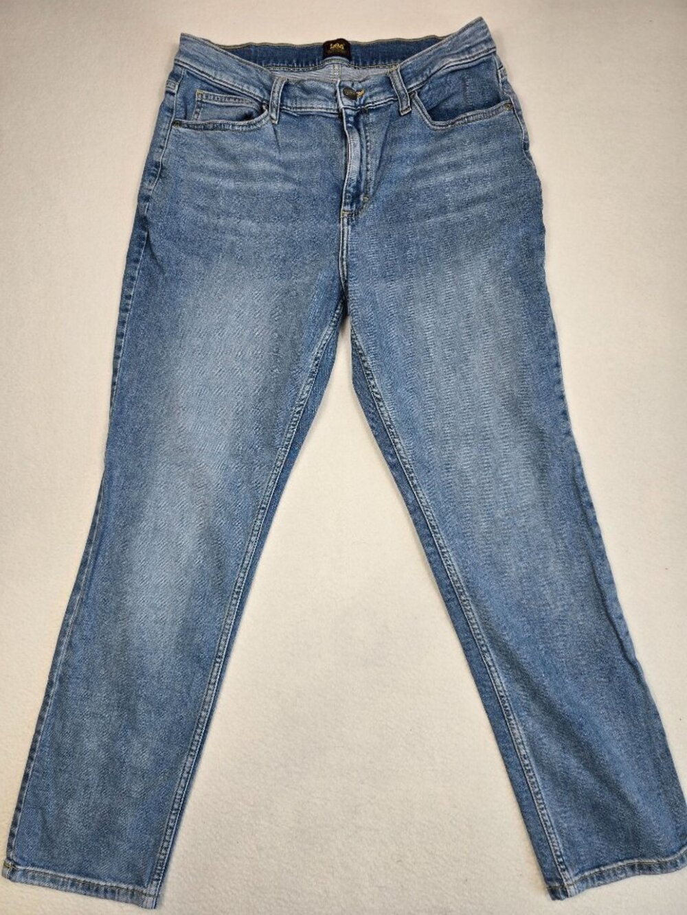 Vintage Lee Womens 12 Medium Wash Blue Jeans Mid Rise Slim Fit Stretch Denim